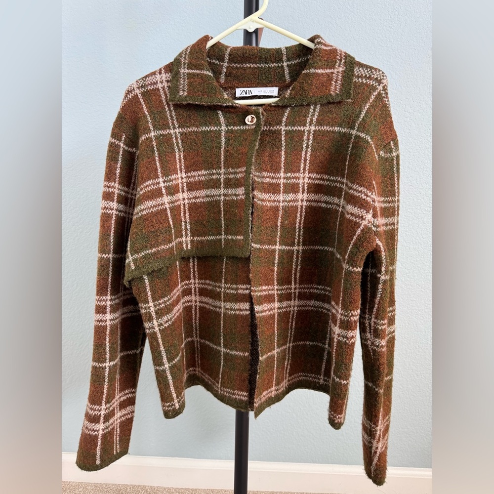 Zara Brown Cape with Classic Plaid Design (never worn)